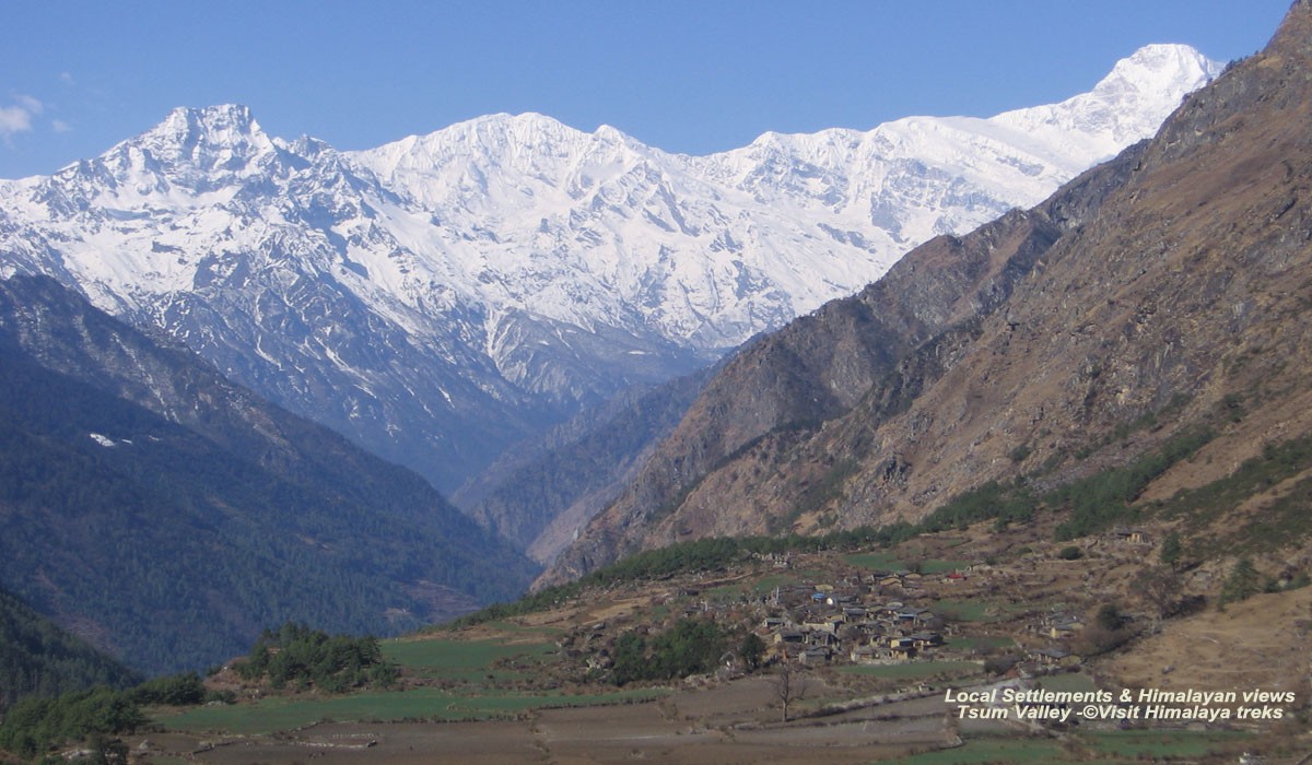  Local Settlement and Mountain view from Tsum Valley Trek 