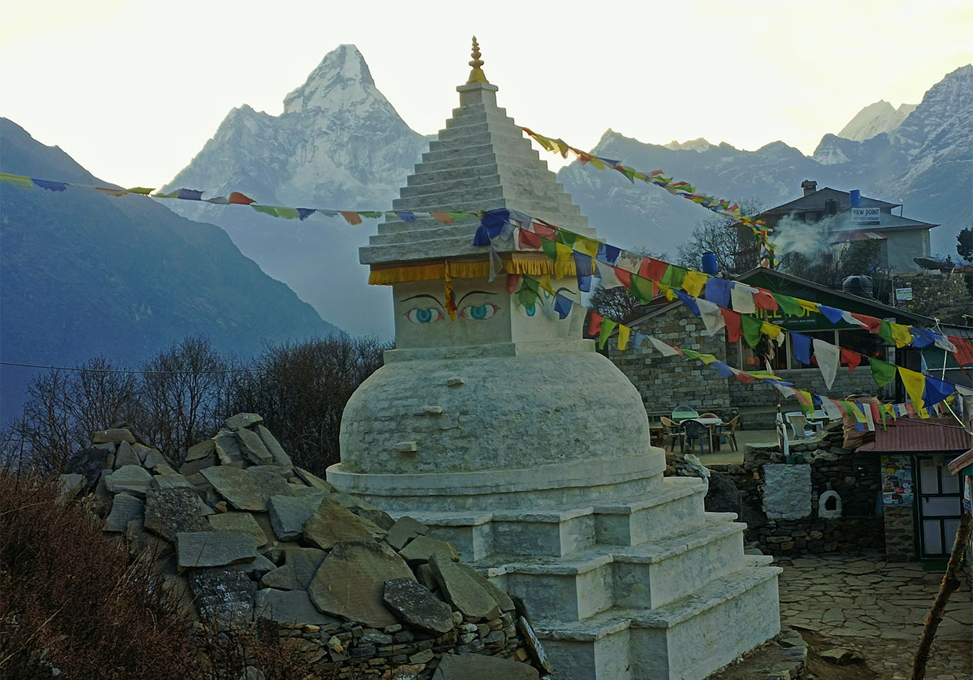 Buddhist Stupa with mountain view