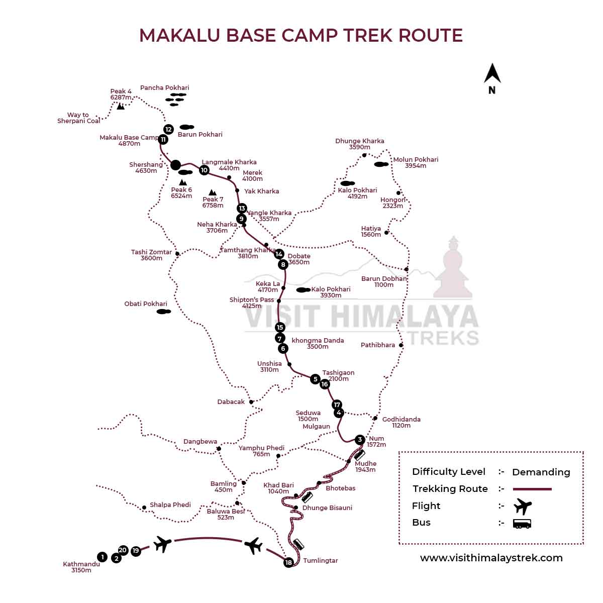 The Makalu Base Camp Trek Route Map.