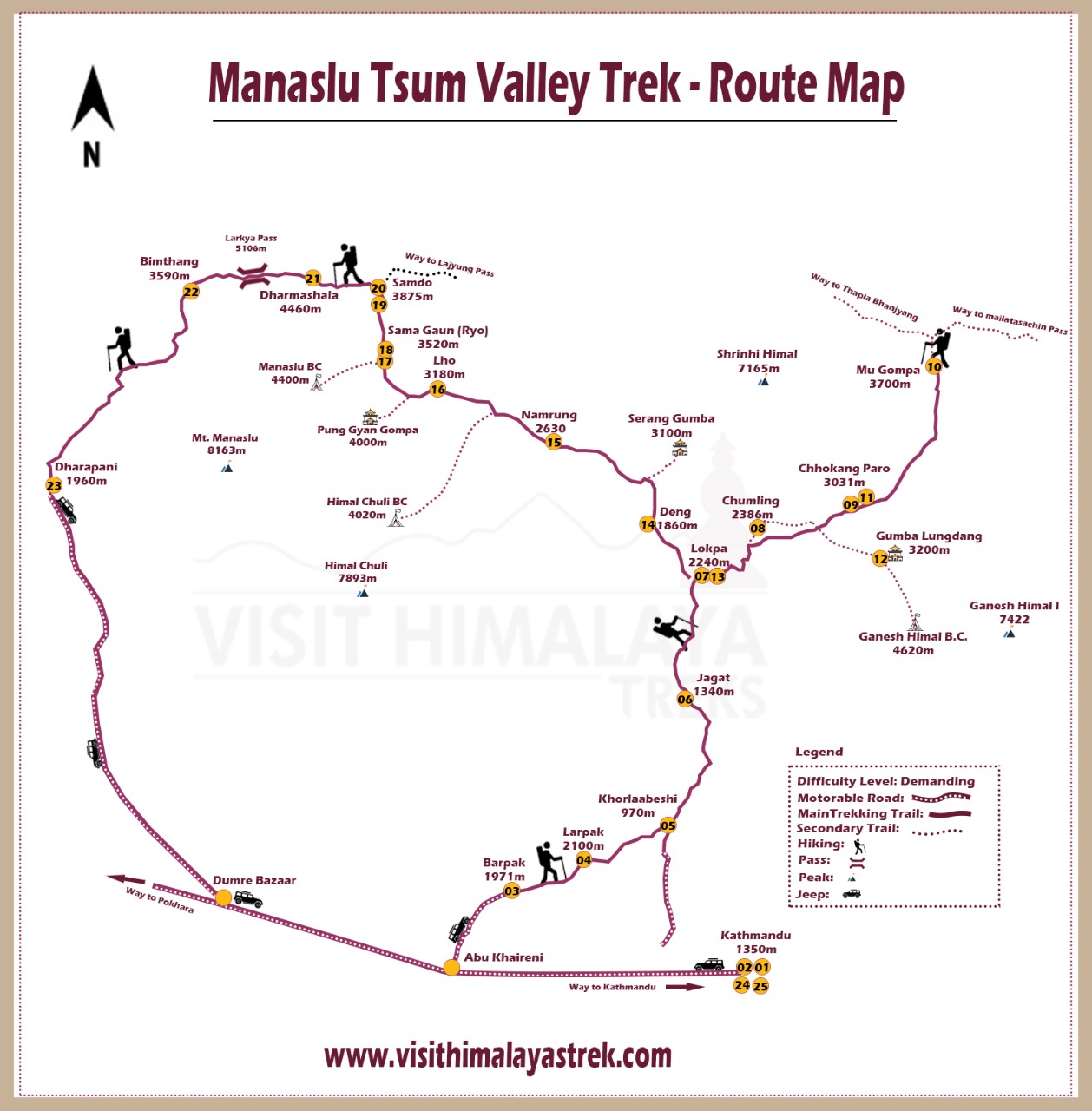 Manaslu Tsum Valley Trek Route Map